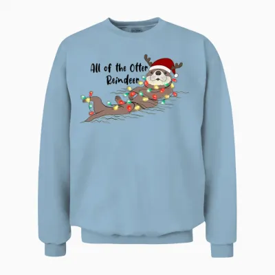 Funny Christmas Otter Unisex Sweatshirt - Light Blue