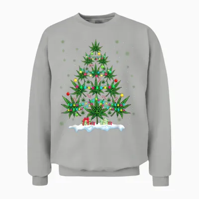 Cannabis Christmas Tree Xmas Funny Smoking Weed Marijuana Unisex Sweatshirt - Ash