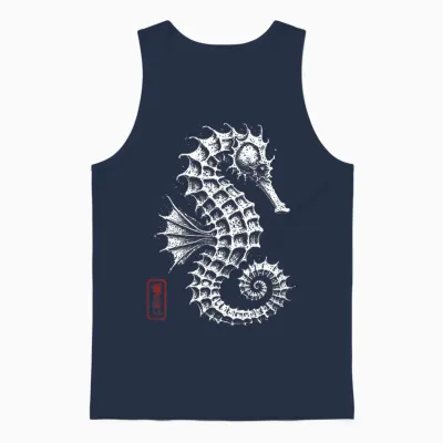 Seepferdchen Japanisches Kanji Ozeantier Kunst Unisex Tank Top - Navy