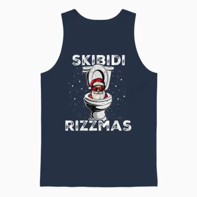 Skibidi Rizzmas Funny Toilet Santa White Elephant Christmas Unisex Tank Top - Navy