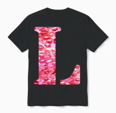 Back Print Only - Lipstick Kisses for Boyfriend Letter L T-Shirt, Black, S Unisex T-Shirt - Black