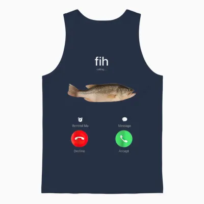 Fih Calling Remind Me Message Decline Accept Phone Call Fish Unisex Tank Top - Navy