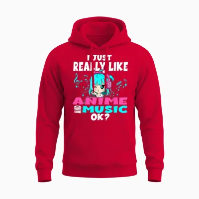 Anime and Music Kawaii Chibi Graphic Teen Anime Girl Unisex Hoodie - Red