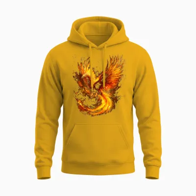 Phoenix Mythical Fantasy Illustration Phoenix T-Shirt, Black, S Unisex Hoodie - Gold