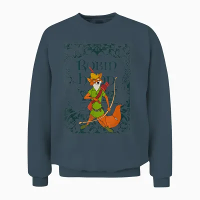 Disney Robin Hood Retro Vintage Distressed T-Shirt, Gray Unisex Sweatshirt - Dark Heather