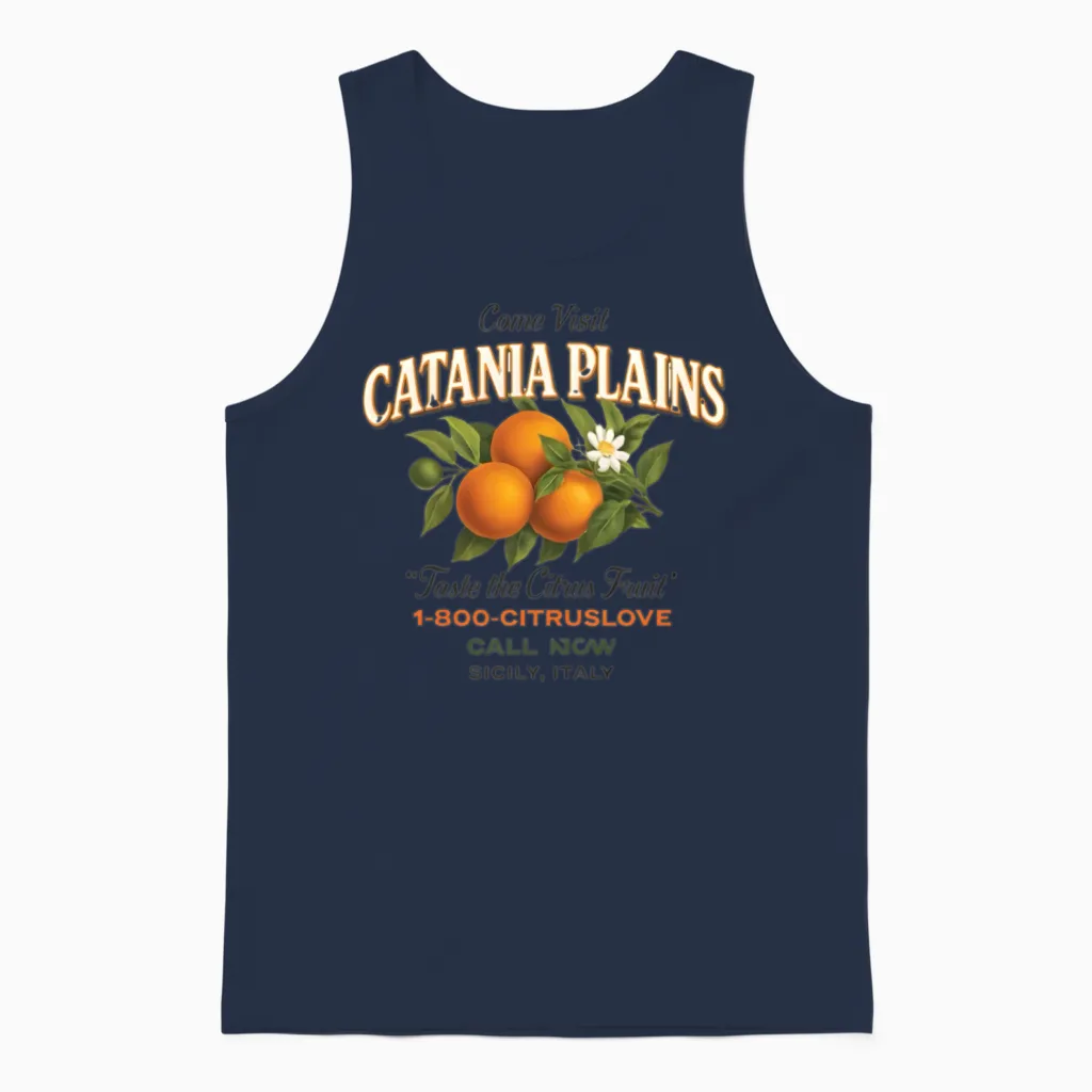 Vintage Catania Plains Citrus Fruit Travel Unisex Tank Top in Navy