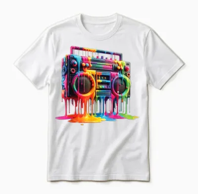 Dripping Paint Boombox Old-School 80s Hip Hop Street Style Unisex T-Shirt - White