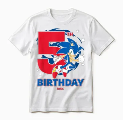 Sonic the Hedgehog 5th Birthday Epic Sonic Big Chest Logo Unisex T-Shirt - White