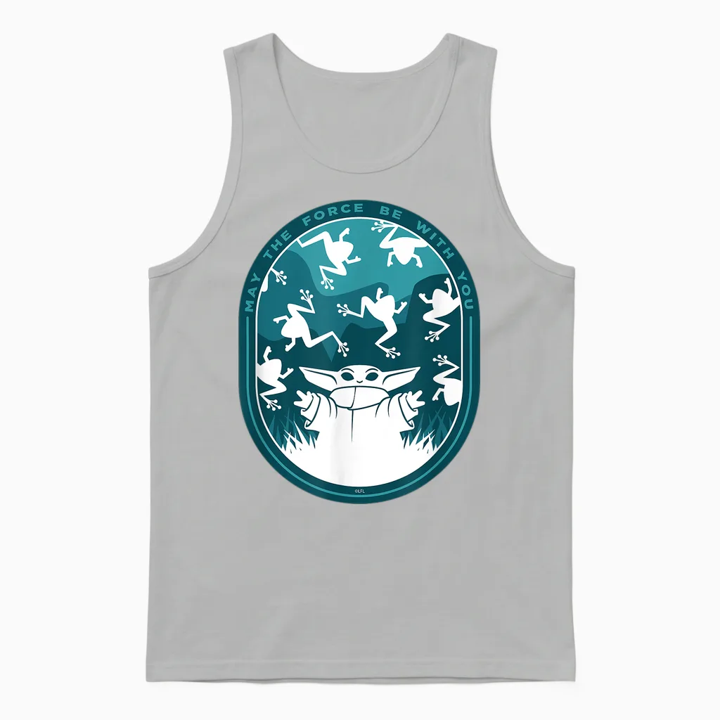 Star Wars the Mandalorian Grogu & Frogs May the Force Unisex Tank Top in Ash