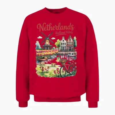Niederländische Windmühle Tulpenfelder Holland Vibes Unisex Sweatshirt - Red