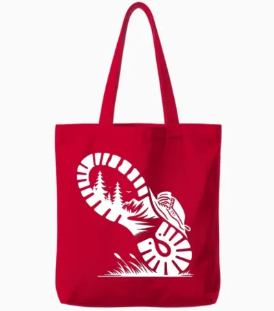 Hiking Boot with Forest Profile for Hikers Tote Bags - Red