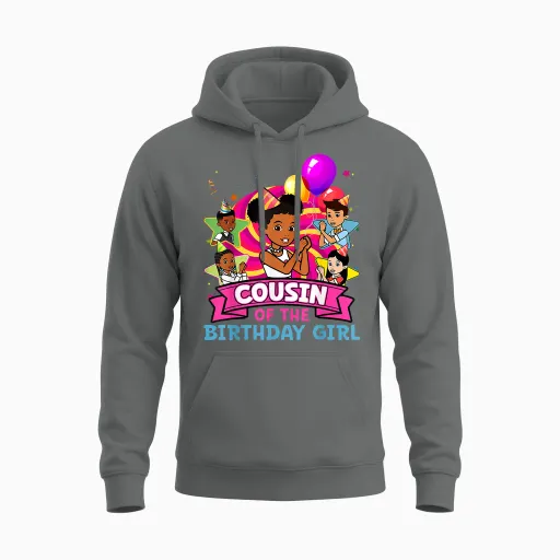 Cousin of Birthday Girl Gracie Pink Doll Family Decorations Unisex Hoodie - Graphite Heather