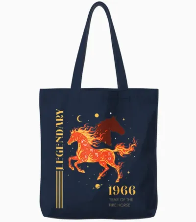 60. Geburtstag Jahr Des Feuerpferdes 2026 Retro 1966 Sternzeichen Tote Bags - Navy