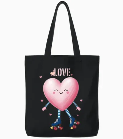 Skateboarding Heart Cartoon Pattern Tote Bags - Black