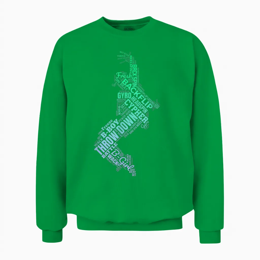 Children's Breakdance T-Shirt Breakdancer B-Boy B-Girl Breakdance T-Shirt, Black Unisex Sweatshirt in Irish Green