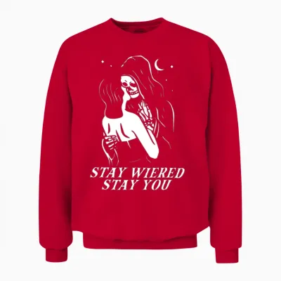 Stay Weird Lazy Halloween Costume Funny Skeleton Unisex Sweatshirt - Red