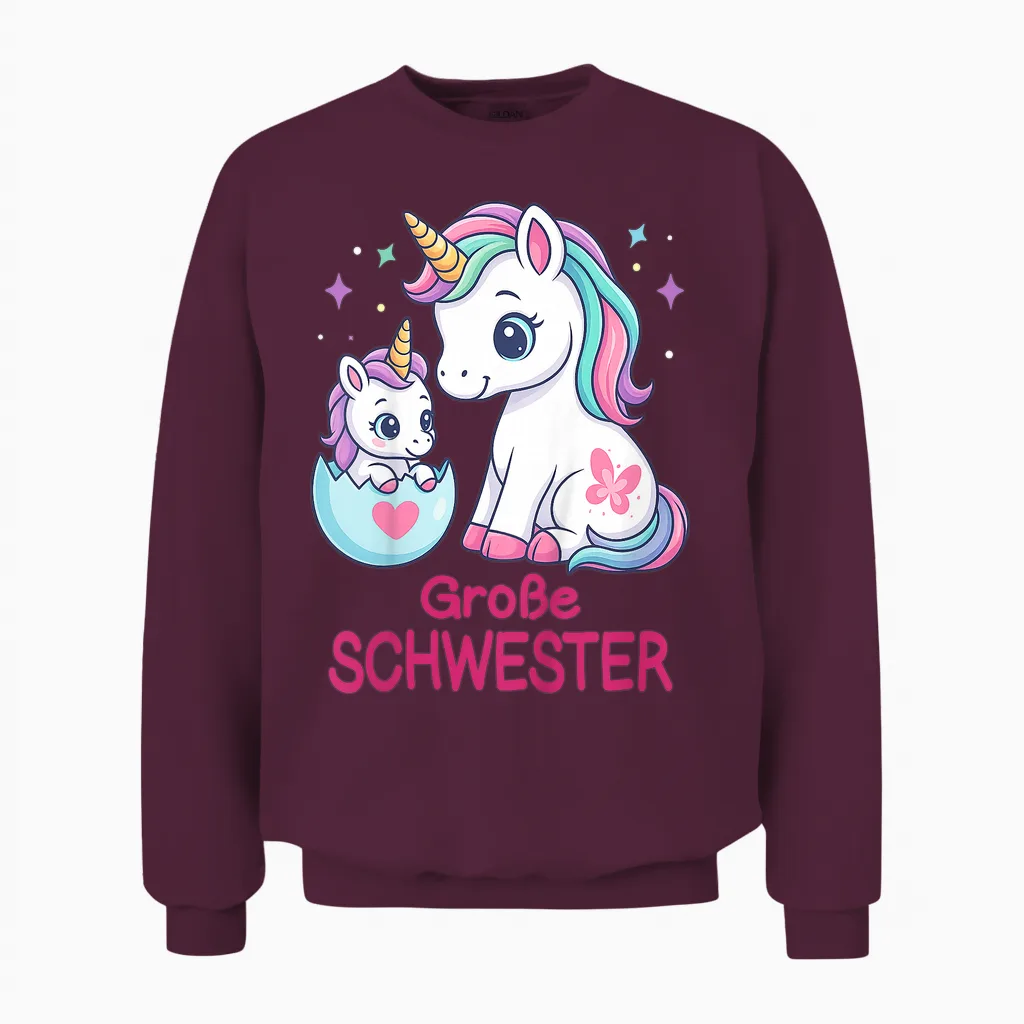 Big Sister Unicorn Motif Cute Rainbow Children's Unisex Sweatshirt in Maroon