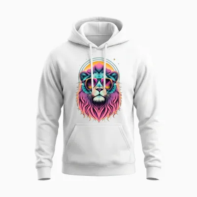 Retro Cool Lion Wearing Sunglasses - Retro Sunset Unisex Hoodie - White