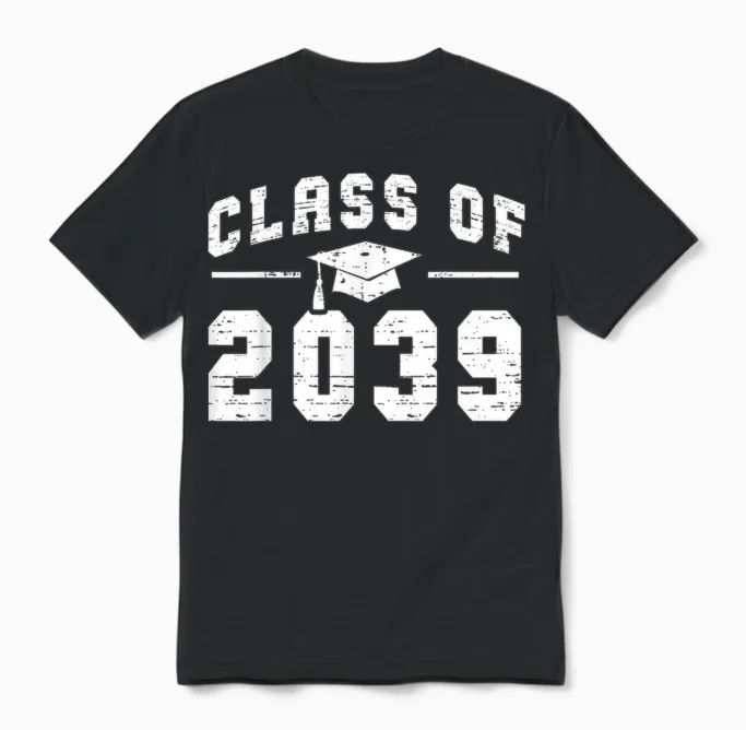 Class of 2039 Grow with Me First Day of School Graduation Unisex T-Shirt in Black