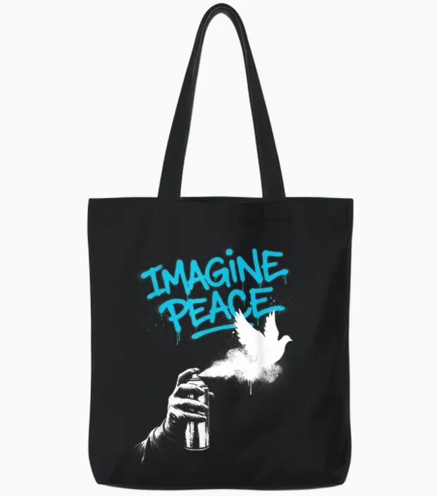 Imagine Peace Spray Paint Dove Urban Art Style Tote Bags in Black