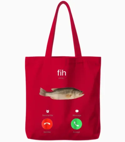 Fih Calling Remind Me Message Decline Accept Phone Call Fish Tote Bags - Red