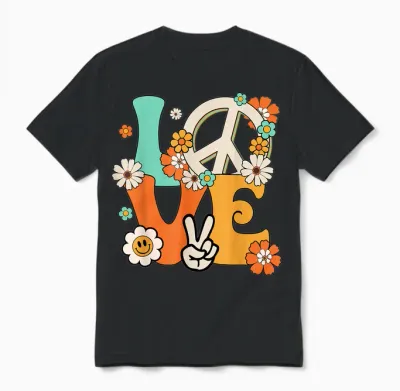 Peace Sign Love T Shirt 60s 70s Tie Dye Hippie Costume Unisex T-Shirt - Black