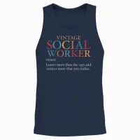 Vintage Social Worker Definition Funny Social Work Unisex Tank Top in Navy - 2
