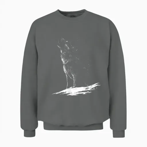 Howling Wolf Motif Women's Men's Kids Girls Boys T-Shirt, Black Unisex Sweatshirt in Graphite Heather
