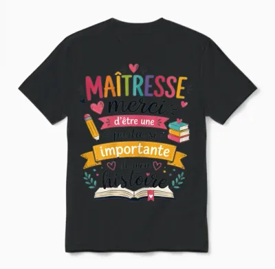 Cadeau Maîtresse école Fin Année Enseignante Original Merci Unisex T-Shirt - Black