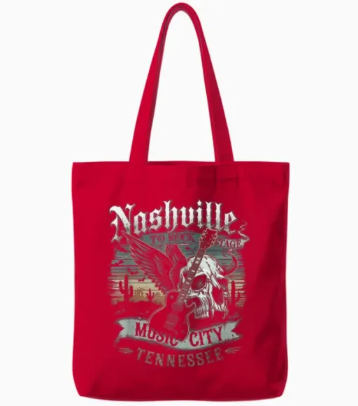 Nashville Music City T-Shirt Women Men Tennessee Rock Country Tote Bags in Red