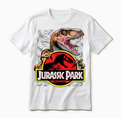 Jurassic Park Raptor Around Classic Logo T-Shirt, Black, S Unisex T-Shirt - White