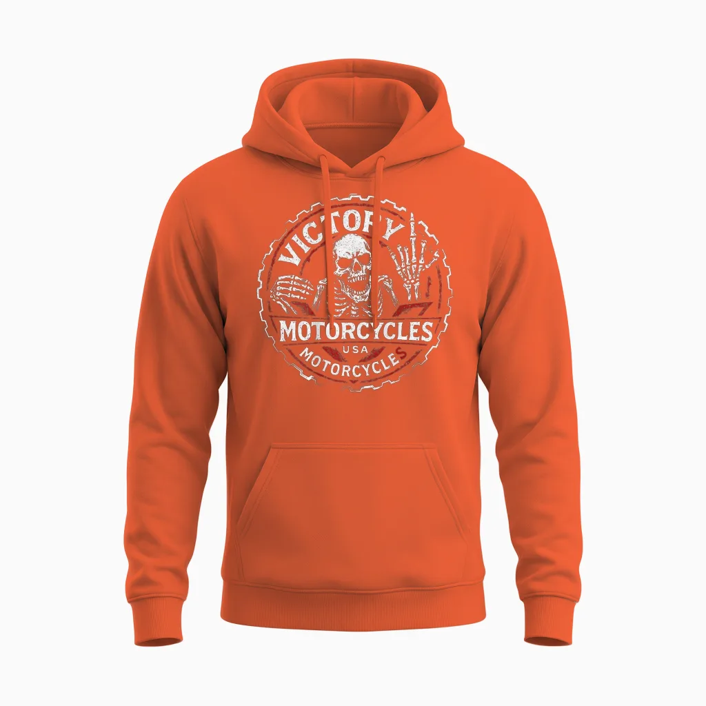 Vintage American Motor Cycles Victory Usa Skelett Lustig Unisex Hoodie in Orange