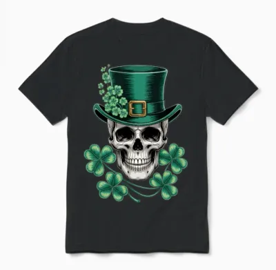 Saint Patrick Irish Sugar Skull Day of Dead Unisex T-Shirt - Black