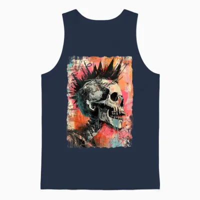 Vintage Graffiti Biker Rocker Skull Punk Horror Skull T-Shirt, Black Unisex Tank Top - Navy