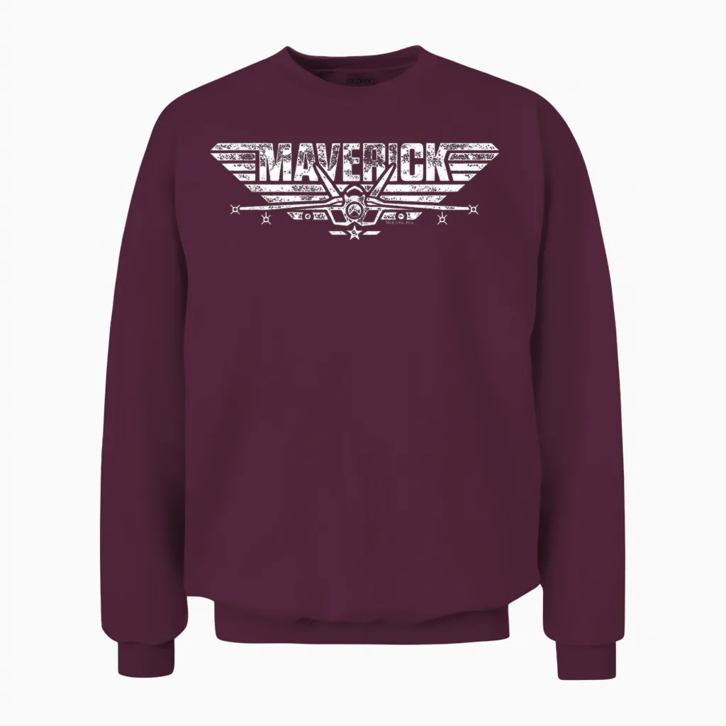 Top Gun Maverick Fighter Jet Logo T-Shirt, Black, S Unisex Sweatshirt in Maroon