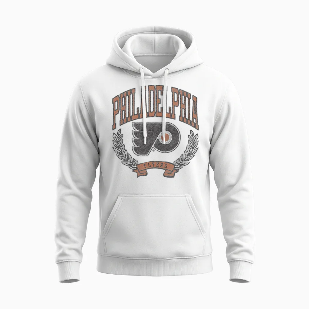 Philadelphia Flyers Vintage Victory Gray Officially Licensed Unisex Hoodie in White