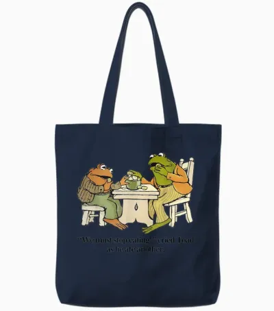 We Must Tee Stop Eating Toad as He Ate Another Frog Men Tote Bags - Navy