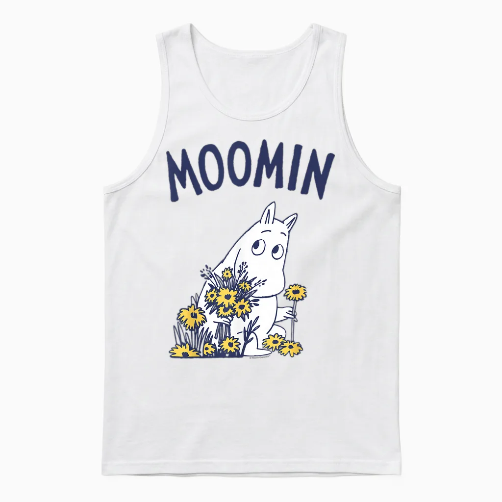 Moomin Moomintroll Floral T-Shirt, White Unisex Tank Top in White