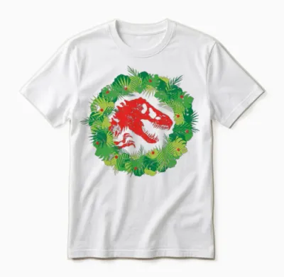 Jurassic World Christmas Design T-Rex with Wreath Unisex T-Shirt - White