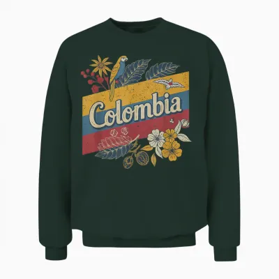 Kolumbien Hemd Retro Kolumbianische Flagge Heritage Pride Vintage Unisex Sweatshirt - Forest