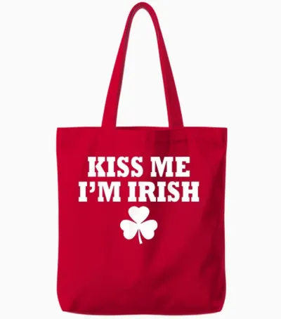 Kiss Me I'm Irish T-Shirt, Green, S Tote Bags - Red