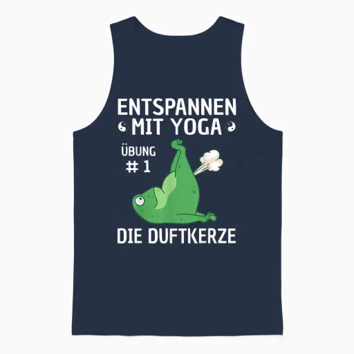 Relaxing with Yoga Frog Motif Funny Meditation Fitness T-Shirt, Black Unisex Tank Top - Navy