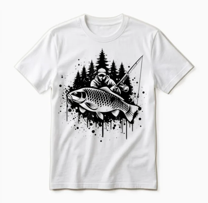 Carp Fisherman Shirt Fisherman Boy Fish Carp Fishing T-Shirt, Grey, S Unisex T-Shirt in White