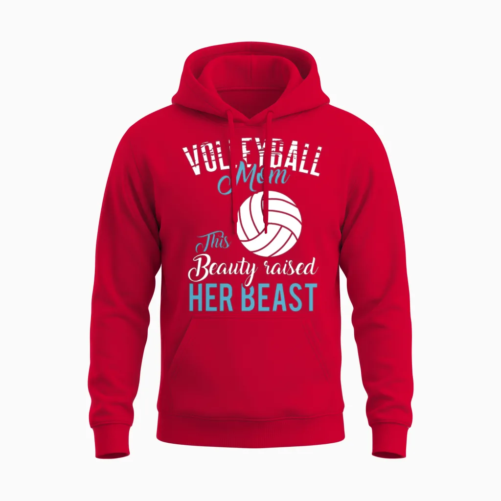 Volleyball Mom - This Beauty Raised Her Beast Unisex Hoodie in Red