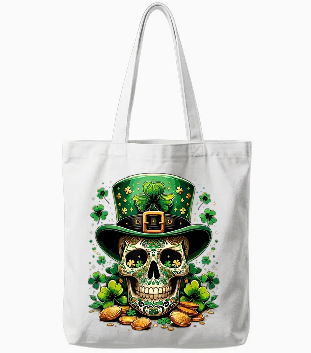 Goblin Skull St Patricks Day Shenanigans Saint Patrick T-Shirt, Black, S Tote Bags in White