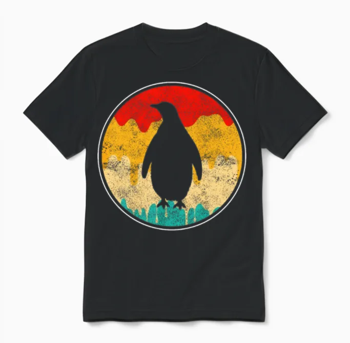 Penguin Retro Unisex T-Shirt in Black