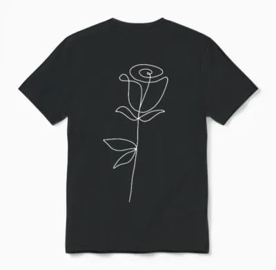 One Line Art Rose Flower Minimalist Modern White Aesthetic T-Shirt, Black Unisex T-Shirt - Black