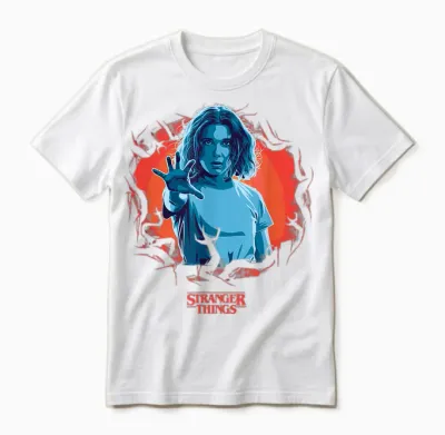 Stranger Things T-Shirt Eleven Reach Out - Blau, S, Kurzarm, Klassisch, Herren, Stranger Things Fans, Männer Unisex T-Shirt - White