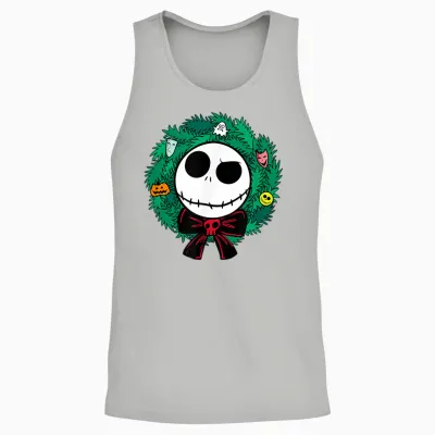 Amazon Essentials Men's Nightmare Before Christmas Jack Festive Holiday Wreath T-Shirt, Blue, Small Unisex Tank Top - Ash