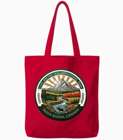 Cape Breton Highlands National Park Logo Tote Bags - Red